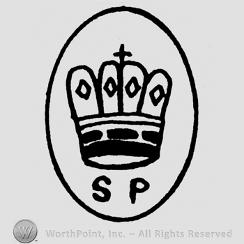Crown in a circle, uppercase SP