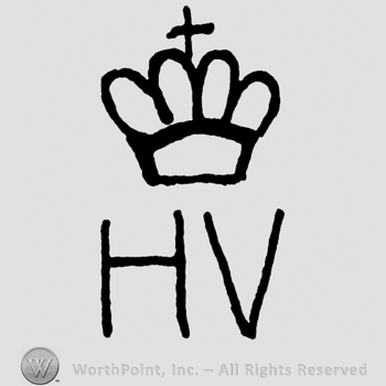 Uppercase HV with crown and cross above
