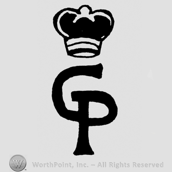 Uppercase CP with crown above