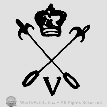 Uppercase V, crossed swords, crown above
