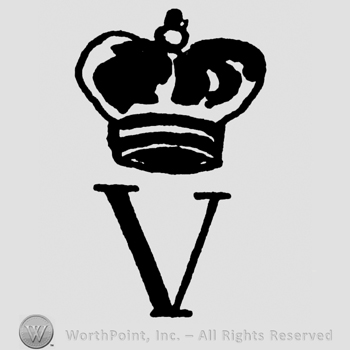 Uppercase V with crown above