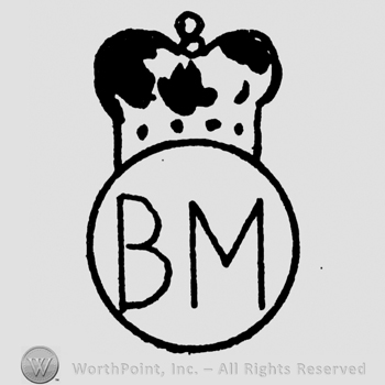 Uppercase BM in a circle with crown above