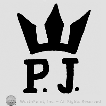 Uppercase P.J. under a crown