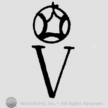 Uppercase V with crown above