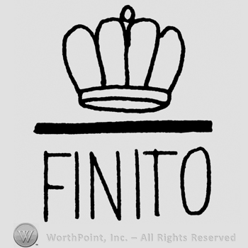 Crown, line, Finito written with uppercase letters