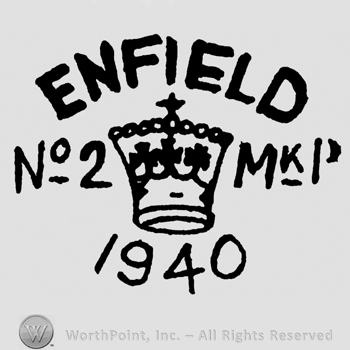 Enfield no. 2 MKP 1940 written with uppercase letters, crown with cross