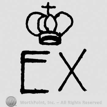 Uppercase Ex under a crown with cross