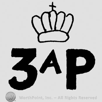 Uppercase 3 AP under a crown with cross