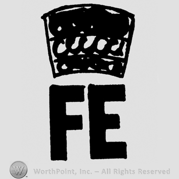 Uppercase FE with crown above