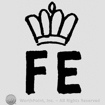 Uppercase FE with crown above