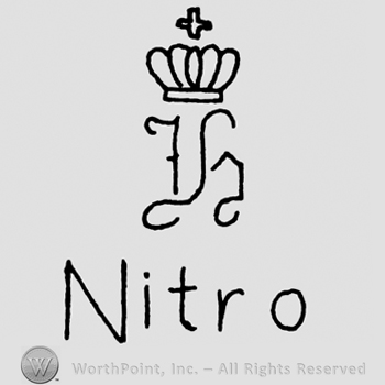 Handwritten letter under a crown with cross, Nitro written below with lowercase letters