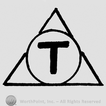 Uppercase T in a circle, all in a triangle