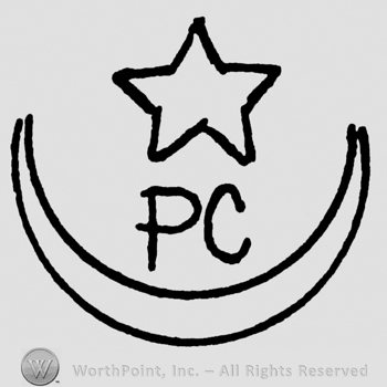 Uppercase PC under a star, all over a crescent