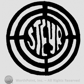 Steyr written with uppercase letters on a round target-like design