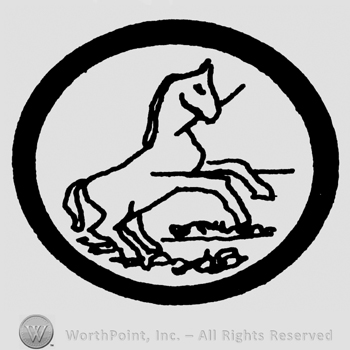 Pranced horse with a stick in his mouth, inside a circle