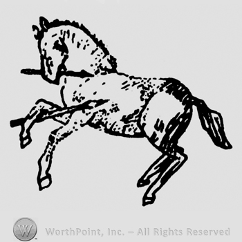 Pranced horse with a stick in his mouth