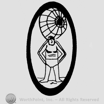 Human under a stylized sun inside an oval