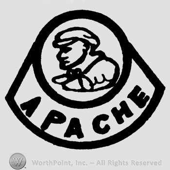 Human head inside a circle, Apache written below with uppercase letters