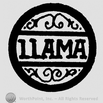 Llama written with uppercase letters, ornamented, inside a circle