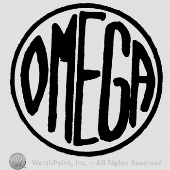 Omega written with uppercase letters inside a circle