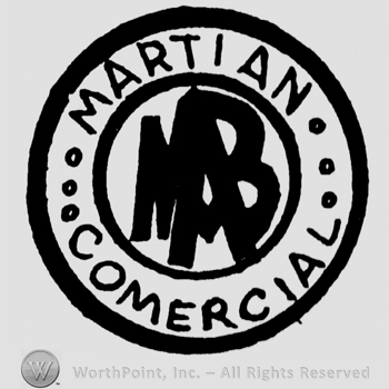 Uppercase MAB in the middle of a circle, Martian Comercial written with uppercase letters around it