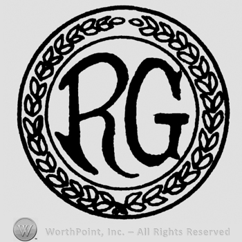 Uppercase RG inside a circle ornamented with branches