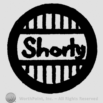 Shorty written with lowercase letters in a circle with vertical lines