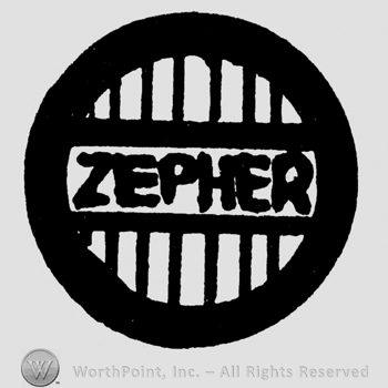 Zepher written with uppercase letters inside a circle with vertical lines