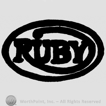Ruby written with uppercase letters inside an oval
