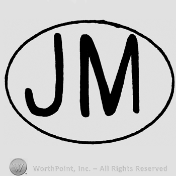Uppercase JM inside an oval