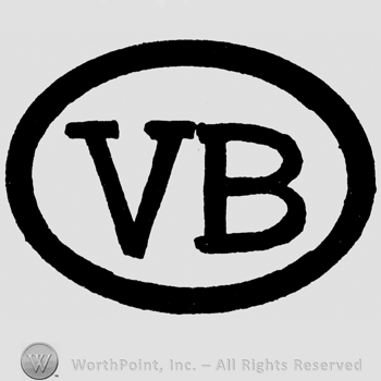 Uppercase VB written inside an oval