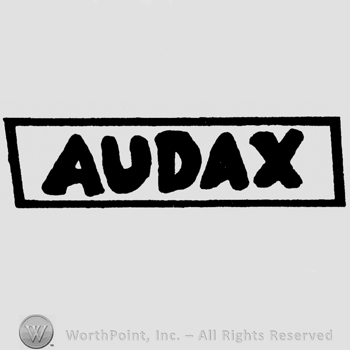 Audax written with uppercase letters inside rectangle