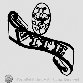 Vite written with uppercase letters on a ribbon, complex oval design above