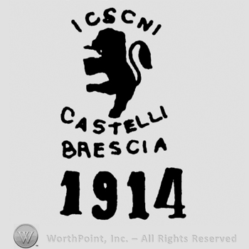 Pranced lion, ICSCNI Castelli Brescia 1914 written with uppercase letters