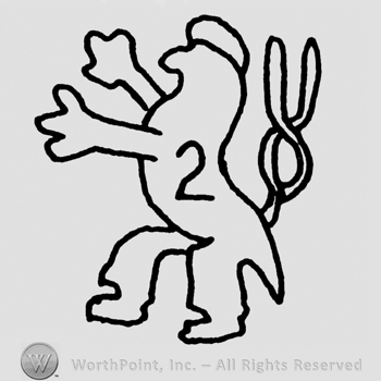 Pranced lion with double tail and number 2 on him