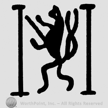 Pranced animal with double tail between two vertical lines