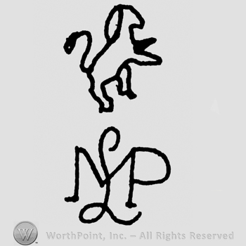 Uppercase MP and a pranced lion