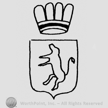 Shield with pranced lion, crown above