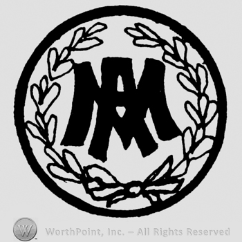 Uppercase AM inside a circle ornamented with branches