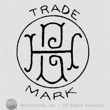 Uppercase handwritten HB inside a circle, trade mark written with uppercase letters outside the circle