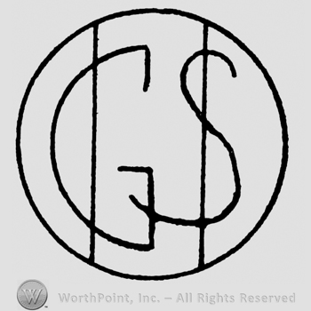 Uppercase GS inside a circle with two vertical lines inside