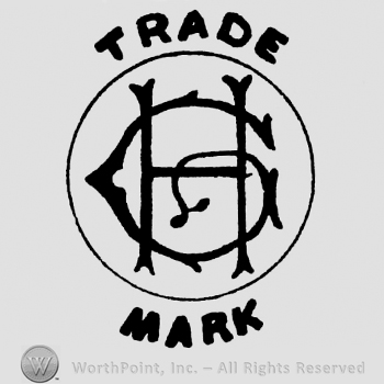 Uppercase ornamented GH inside a circle, Trade mark written outside with uppercase letters