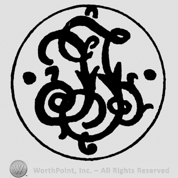 Complex handwritten letter design inside a circle