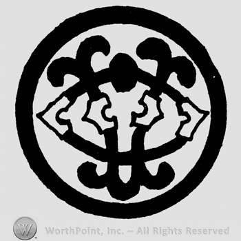 Uppercase ornamented OV inside a circle
