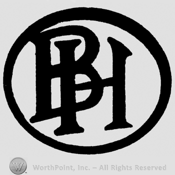 Uppercase BH inside an oval