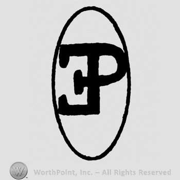 Uppercase mirrored E and uppercase P inside an oval