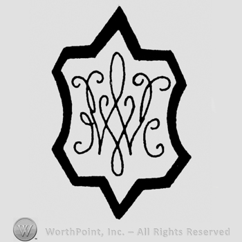 Uppercase handwritten ornamented W on a shield
