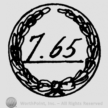 Number 7.65 underlined in a circle ornamented with branches
