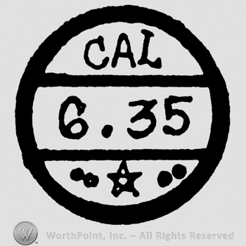 Number 6.35 and CAL written in uppercase, star below, all in a circle