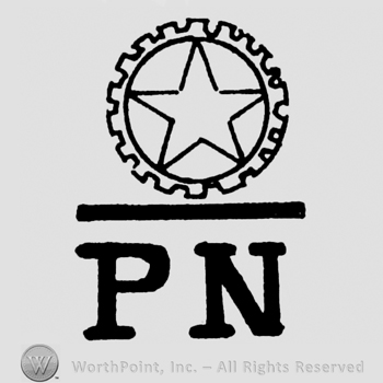 Star in round shape, horizontal line and uppercase PN written below